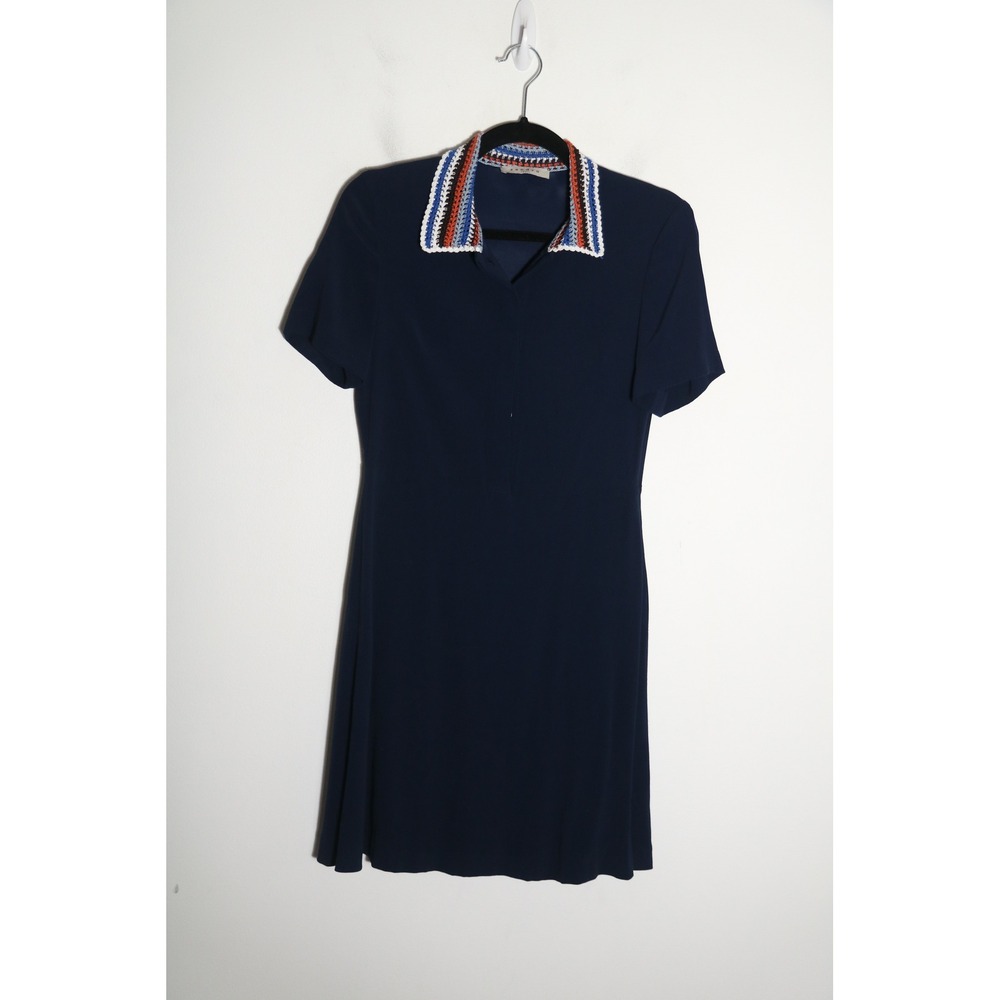 Sandro Paris Reine Navy Crochet Collar Mini Dress 1 Small A Line Preppy Boho
